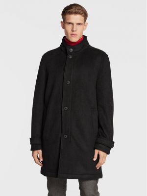 Płaszcz wełniany 10041 0025 Czarny Regular Fit Pierre Cardin