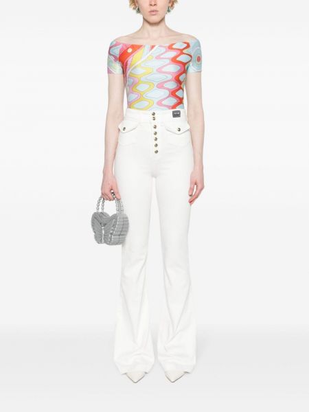 Puuvillased kõrge vöökohaga alt laienevad teksapüksid Versace Jeans Couture valge