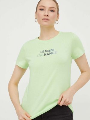 Памучна тениска Armani Exchange зелено