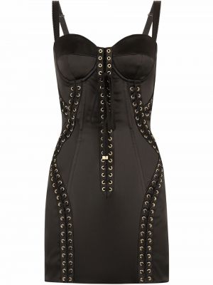 Mežģīņu mini kleita ar šņorēm Dolce & Gabbana melns
