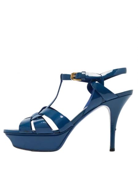 Sandały trekkingowe skórzane retro Yves Saint Laurent Vintage niebieskie