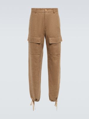 Pantaloni cargo de lână din tweed Kenzo bej
