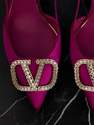 Сатенени полуотворени обувки с отворена пета Valentino Garavani виолетово