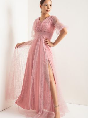Вечерна рокля с буфан ръкави Lafaba розово