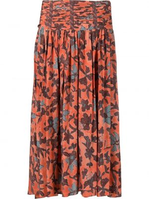 Květinové midi sukně s potiskem Ulla Johnson oranžové
