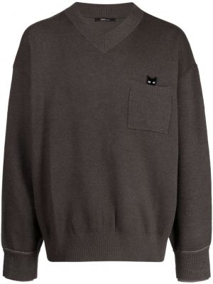 Пуловер с v-образно деколте с джобове Zzero By Songzio сиво