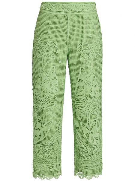 Pantalon droit brodé Farm Rio vert
