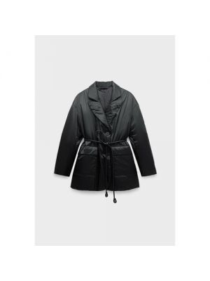 куртка , демисезон/зима, средней длины, силуэт прямой, утепленная, пояс/ремень, 42 черный