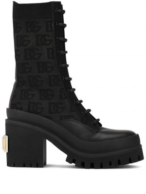 Krajkové žakárové šněrovací kotníkové boty Dolce & Gabbana černé