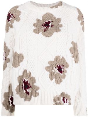 Pulover iz kašmirja s cvetličnim vzorcem s potiskom Barrie bela