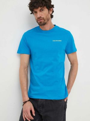 Памучна тениска с дълъг ръкав с принт Trussardi синьо