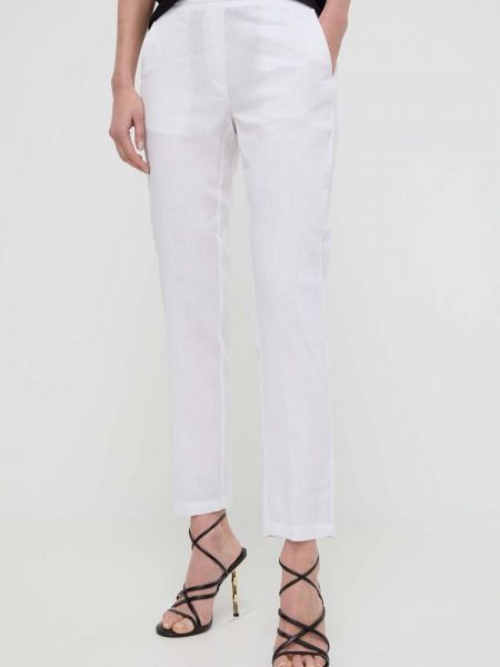 Białe lniane proste spodnie z wysoką talią Silvian Heach