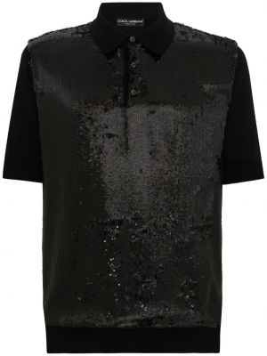 Polo marškinėliai su blizgučiais Dolce & Gabbana juoda