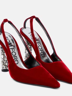 Pantofi cu toc de catifea slingback Tom Ford roșu