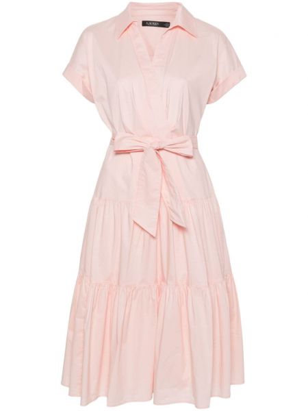 Βαμβακερή μίντι φόρεμα Lauren Ralph Lauren ροζ