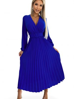 Plisované voľné midi šaty s dlhými rukávmi Numoco modrá