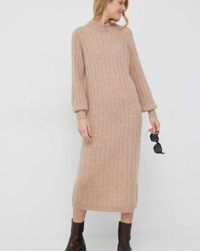 Selected Femme ruha gyapjú keverékből bézs, maxi, egyenes