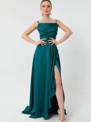 Сатенена вечерна рокля с волани Lafaba зелено