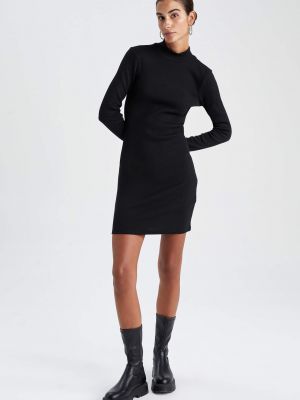 Pletené mini šaty s dlhými rukávmi Defacto čierna