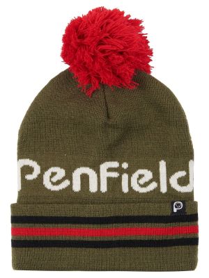 Зеленая вязаная шапка с полосатым мотивом и помпоном Penfield
