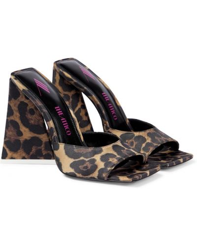 Saténové sandále s potlačou s leopardím vzorom The Attico hnedá
