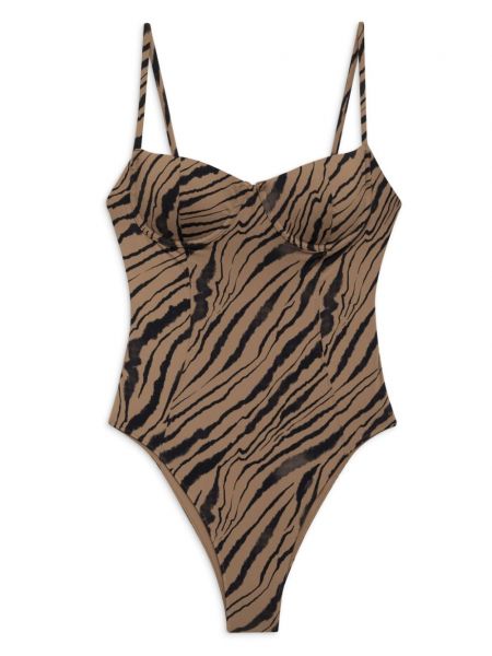 Maillot de bain à imprimé à imprimé zèbre Anine Bing marron