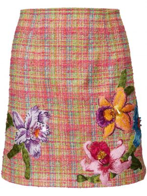 Mini suknja s cvjetnim printom od tvida Carolina Herrera ružičasta