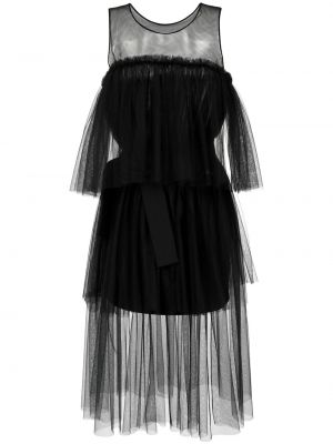 Tylové průsvitné koktejlové šaty bez rukávů Gloria Coelho - černá