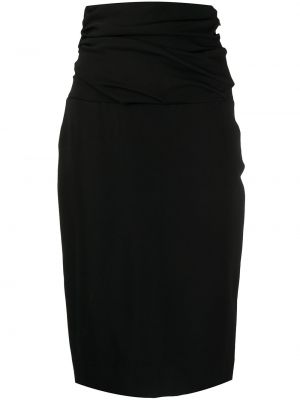 Vunena midi suknja s draperijom Christian Dior crna