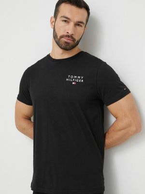 Koszulka z krótkim rękawem bawełniana z nadrukiem Tommy Hilfiger czarna