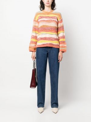 Dzianinowy sweter w paski Ulla Johnson pomarańczowy