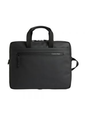 Torba na laptopa slim fit bawełniana Calvin Klein czarna