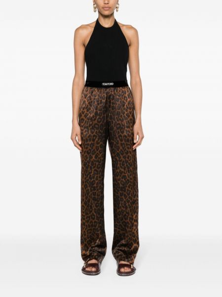 Leopardí saténové rovné kalhoty Tom Ford