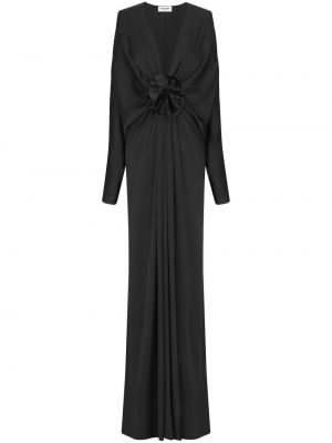 Večerna obleka s cvetličnim vzorcem Saint Laurent črna