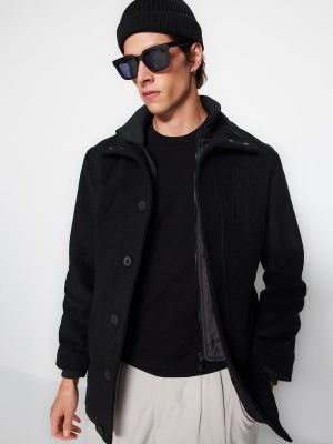 Μάλλινο παλτό χειμωνιάτικο Trendyol μαύρο