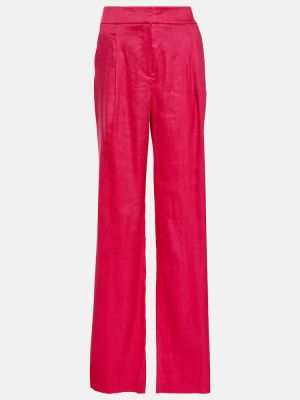 Elegantní lněné volné kalhoty z polyesteru Veronica Beard - růžová
