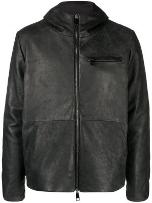 Usnjena jakna z zadrgo s kapuco Giorgio Brato črna