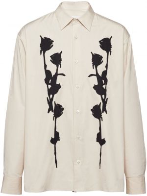 Копринена риза на цветя с принт Prada черно