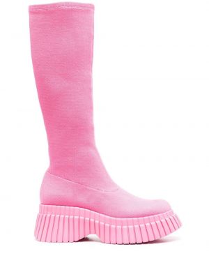 Pletené kotníkové boty na platformě Camper růžové