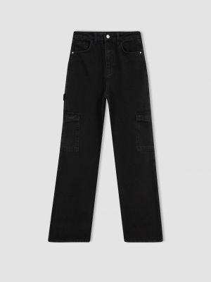 Voľné džínsy s vysokým pásom s vreckami Defacto čierna