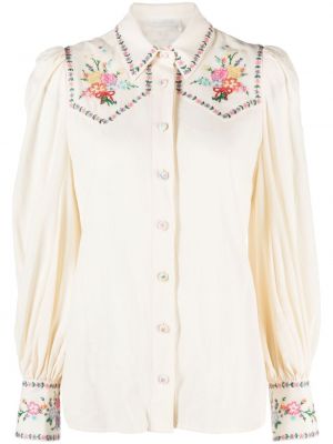 Bluză lungă cu nasturi cu model floral cu imagine Zimmermann alb