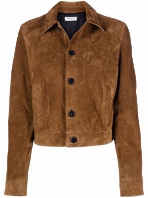 Укороченная замшевая куртка Saint Laurent, коричневый