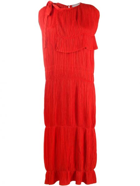 Vestido de tubo ajustado de seda plisado Jil Sander rojo