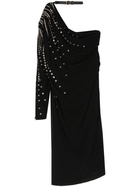 Obleka z draperijo s kristali Gucci Pre-owned črna