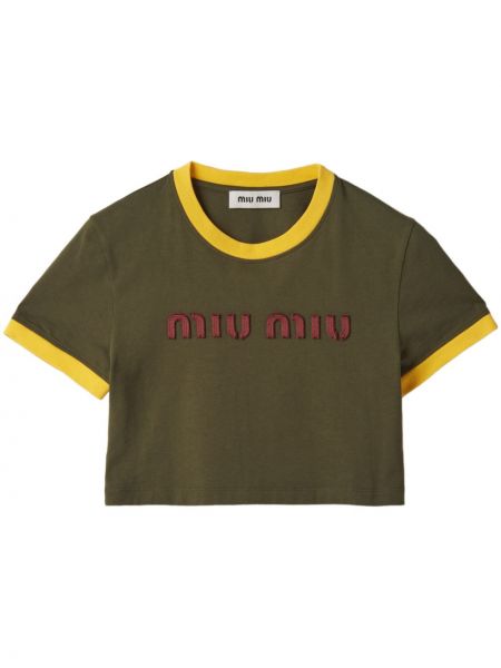 Kokvilnas t-krekls ar izšuvumiem džersija Miu Miu