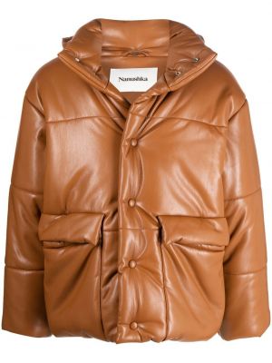 Kožna jakna s kapuljačom Nanushka smeđa
