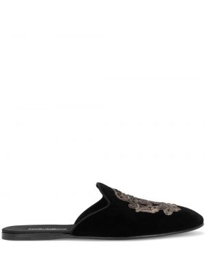 Papuci de casă cu broderie de catifea Dolce & Gabbana negru