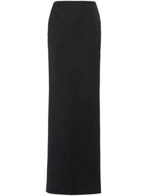 Vlnená saténová dlhá sukňa Prada čierna