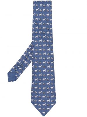 Jedwabny krawat z nadrukiem Hermes niebieski