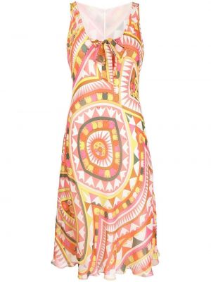 Hedvábné šaty bez rukávů s potiskem Emilio Pucci Pre-owned - růžová
